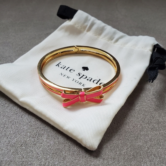 kate spade Jewelry - Vintage Kate Spade Enamel Pink Bow Bracelet with pouch
